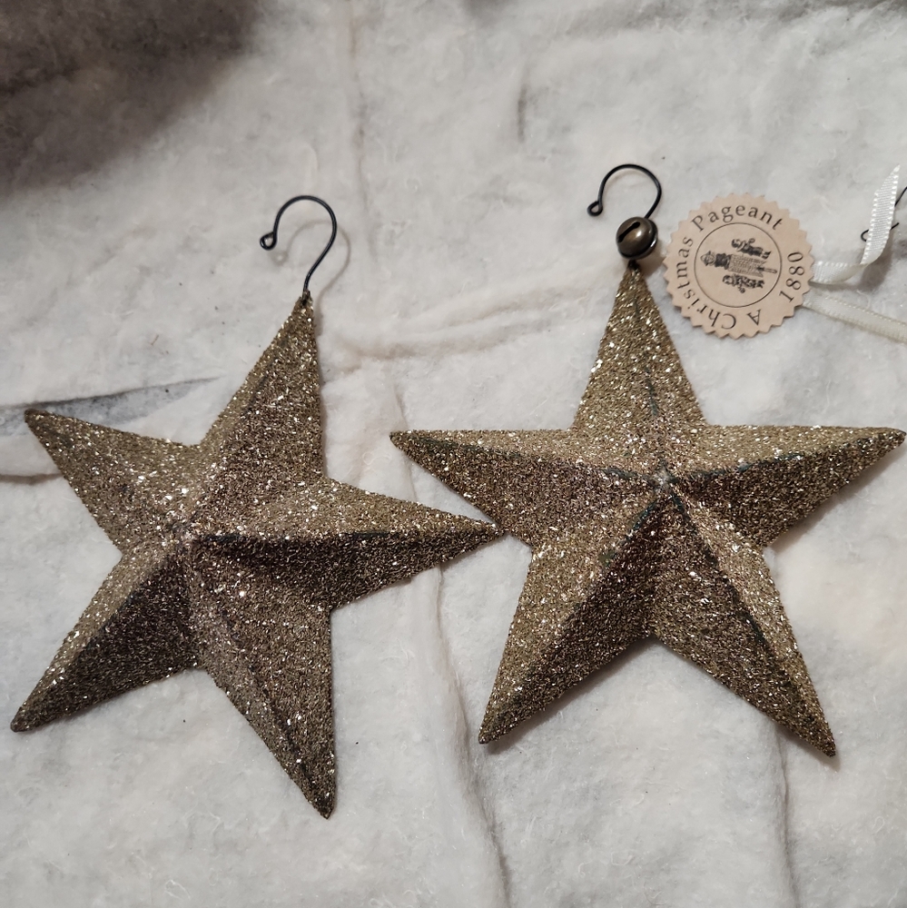 Vintage Pair of Wendy Addison Glass Srar Ornaments .